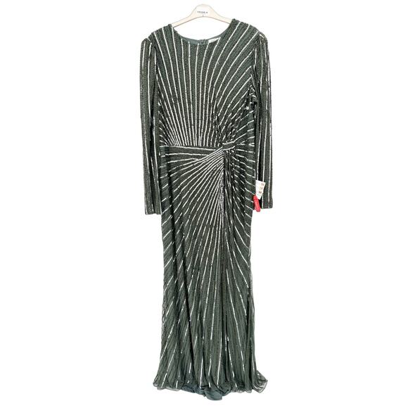 Mac Duggal Embellished Puff Sleeve Side Knot Gown Slate Gray 16 - Picture 2 of 6